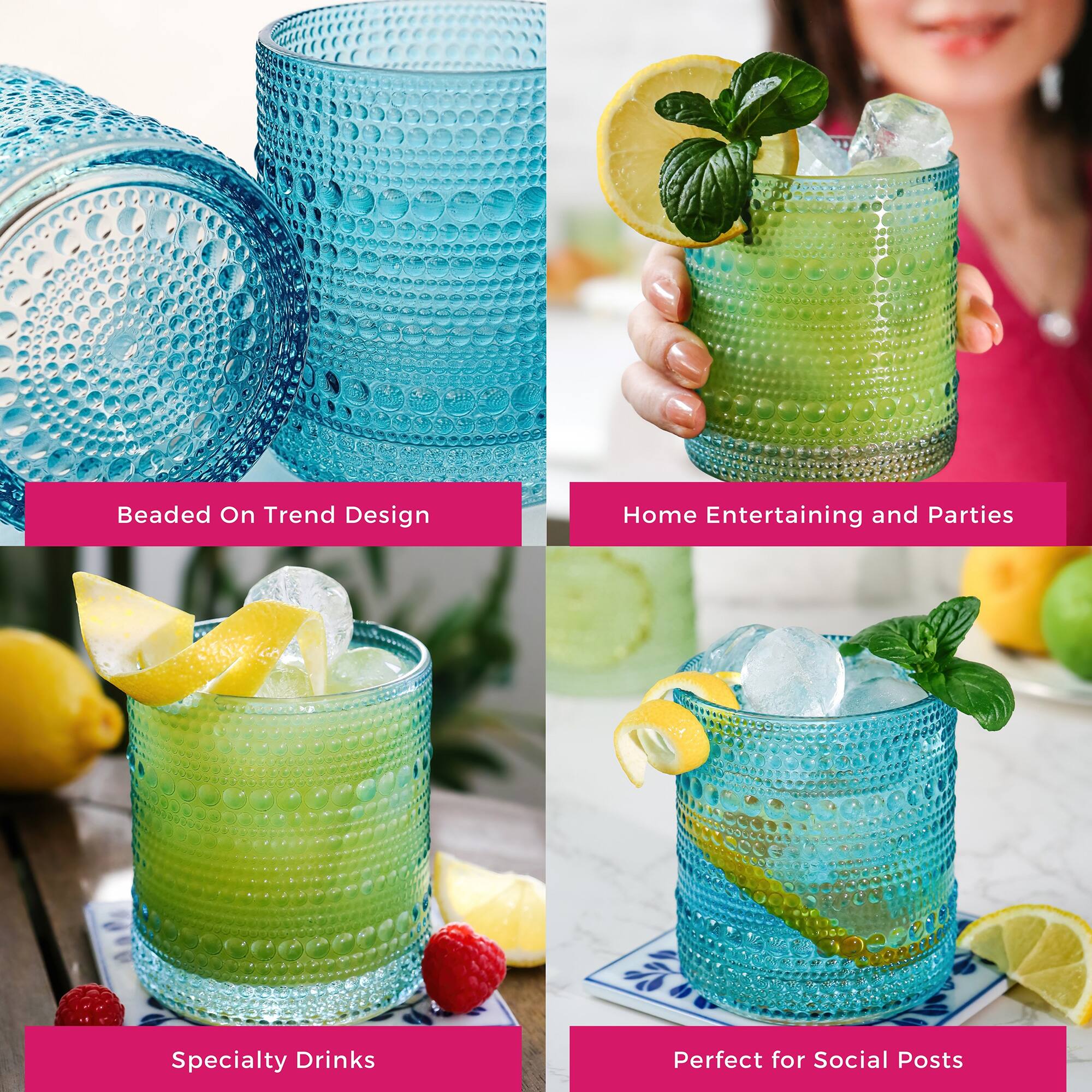 Kate Aspen® 10oz. Textured Beaded Aqua Glasses, 6ct.